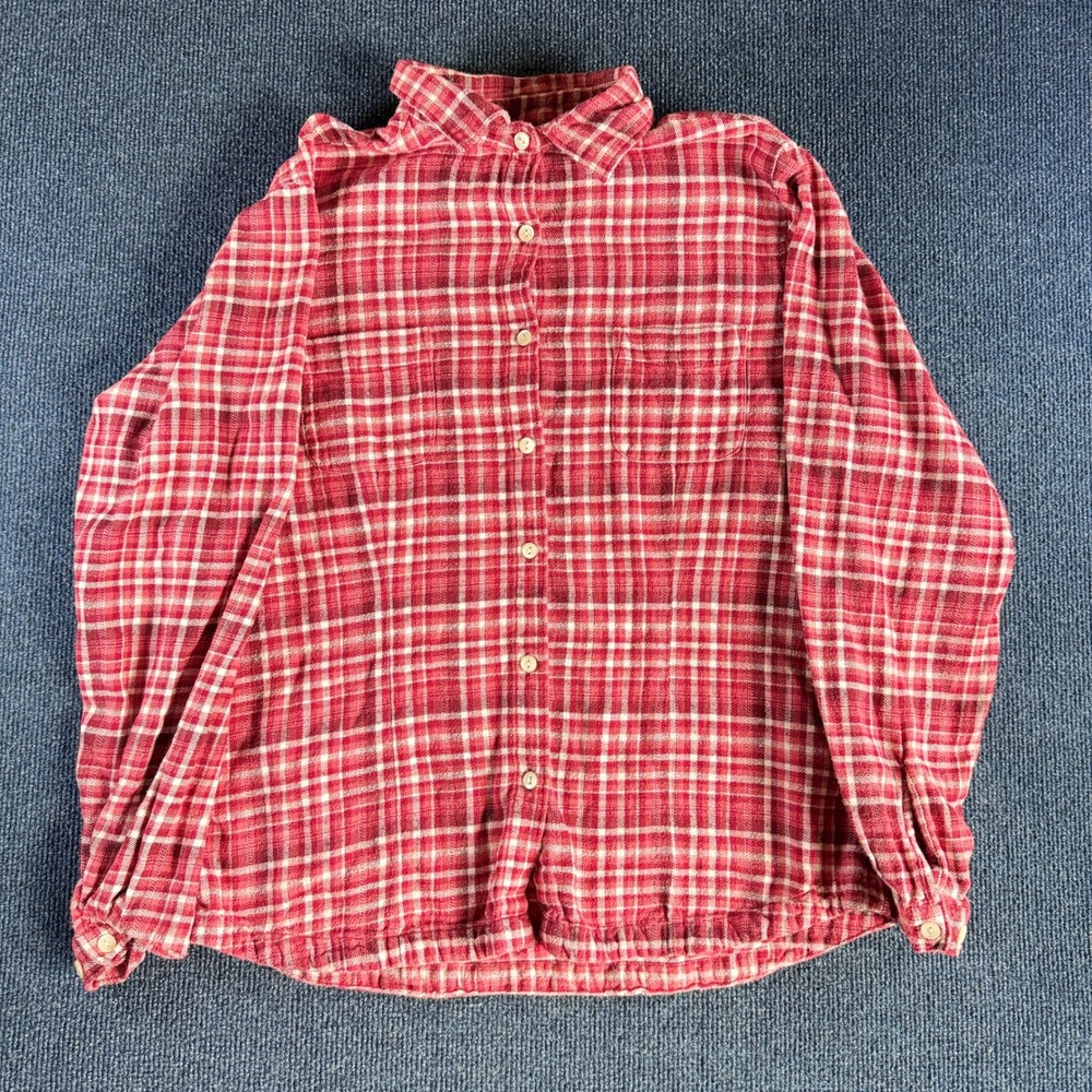 Woolrich Womens Red White Plaid Flannel Button Down Shirt Medium Long Sleeve
